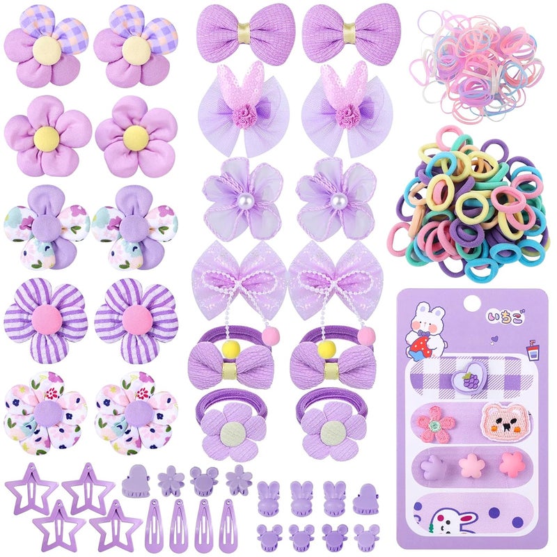 Cherocito 400 Pcs Baby Girls Hair Accessories Set,Baby Girls Hair Ties,Flower Bows Rubber Bands,Hair-friendly Hair Clip,Soft Elastic Hair Bands,Claw Clip(Purple) - Image 1